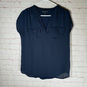 Inc Concepts Woven-Front V-Neck Top, Created for Macy's Navy Blue No Iron